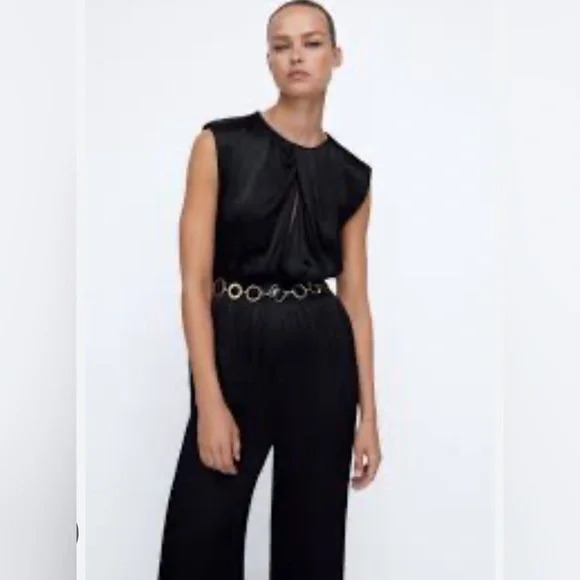 Zara Long Satin Effect Jumpsuit With Belt.. New With Tags. - Picture 4 of 7